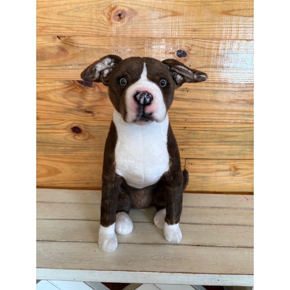 Cuddle Clones Custom Realistic Pit Bull Boxer Mix Dog Plush Ollie Brindle White